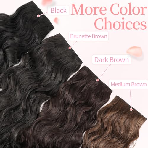 KooKaStyle Clip in Synthetic Hair Extensions Long Wavy 4PCS Thick Hairpieces Black Fiber Double Weft Natural Hair Extensions 24 Inch for Women