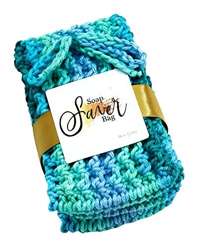 Aqua Ombre Exfoliating Cotton Soap Pouch Soap Saver Bag for Shower or Bath - Body Facial Cleaning Tool – Machine Washable – 3 Pack