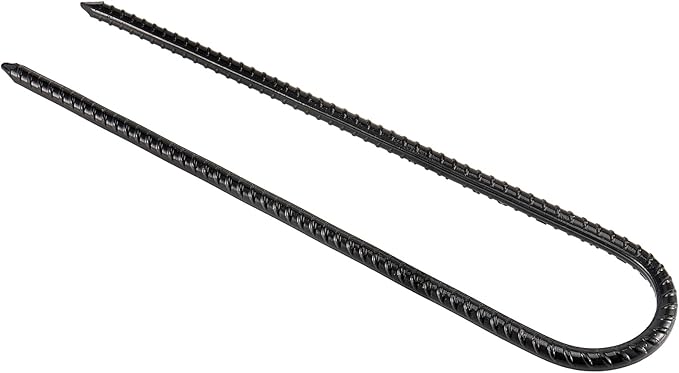 12 Pack 12 Inch U Shaped Rebar Stakes, Black U Rebar Hook, Heavy Duty Trampoline Wind Anchors Stakes for Camping Tents, Soccer Net