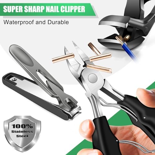 Toenail Clippers for Seniors Thick Nails - Angled Head Large Toe Nail Clippers for Men, Heavy Duty Ingrown Toenail Clippers for Thick Toenails with Wide Jaw, Sharp Nail Cutter with Catcher Long Handle