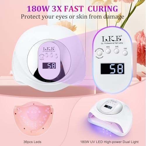 UV Nail Lamp, Nail Dryer 268W Light for Nails with 4 Timers LED Lamp Gel Polish Kit Professional Art Tools Automatic Sensor (White Pink)