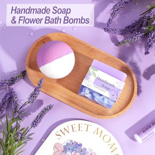Birthday Gifts for Women, Self Care Gifts for Women, Relaxing Spa Gifts Basket Care Package w/Flannel Blanket, Mothers Day Gifts for Mom Her Best Friend Grandma Sister Wife (Purple)