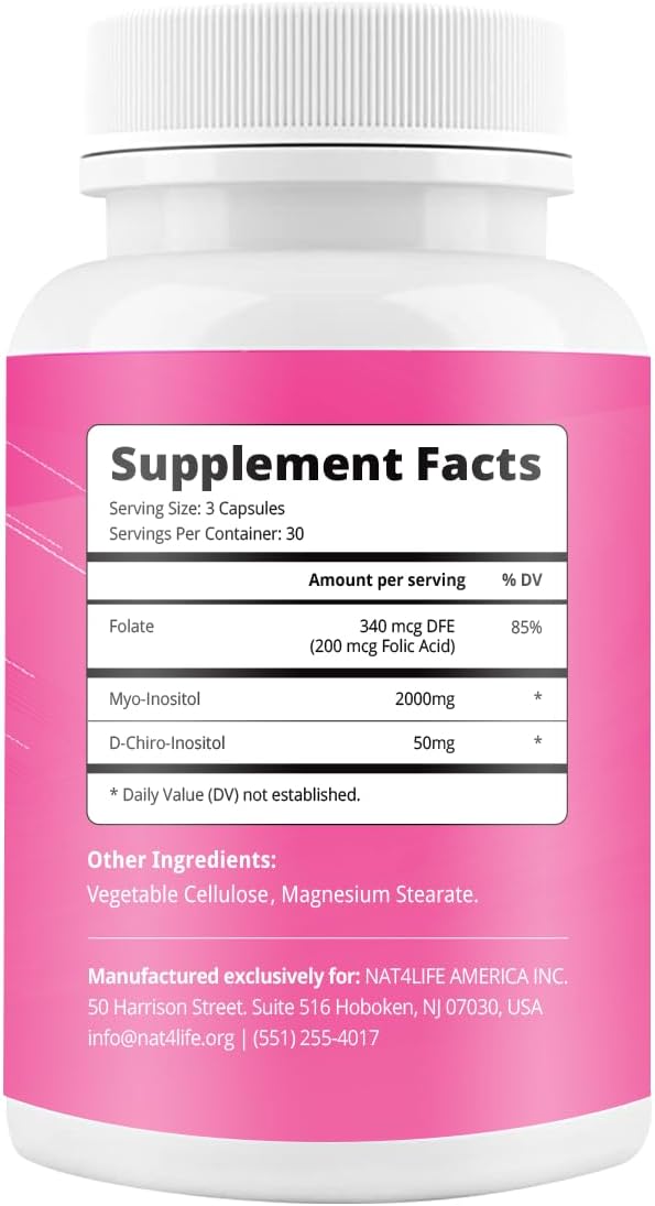 BeLive Myo-Inositol & D-Chiro Inositol Capsules - 90Ct I Inositol Supplement with Folic Acid Supplements for Woman, Optimal 40:1 Ratio (1)