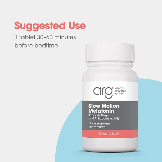Allergy Research Group Slow Motion Melatonin - Sleep Aid, Low Dose, Lipid Matrix, 1mg Supplement, Pure, Hypoallergenic, Scored Tablets - 60 Count