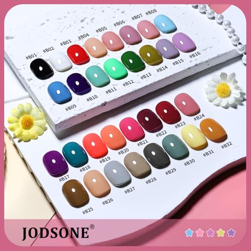 JODSONE 32 Colors Gel Nail Polish Set Same Color Same Bottle No Wipe Base Top Matte Glitter Coat Professional Choice