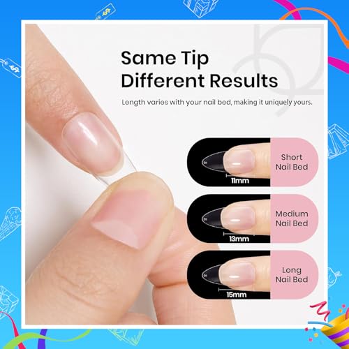 Beetles Medium Almond Nail Tips 576pcs 12 Sizes, Pre-Etched Soft Gel Nail Tips Half Matte Full Cover False Nail Tips Clear Acrylic Nails Glue on Nails DIY Nail Extension Gift for Women