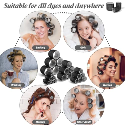 50Pcs Rollers Hair Curlers Self Grip Hair Rollers Set with 24Pcs Hair Rollers in 4 Sizes, 24 Pcs Clips and Cosmetic Bag for Blowout Look Long Medium Thick Hair Volume