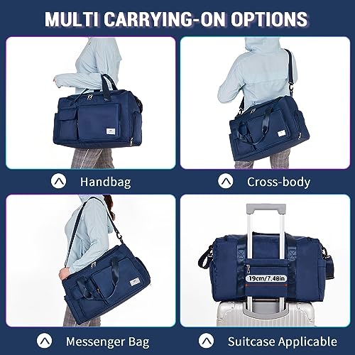 FIORETTO Women's Water-Resistant Gym Duffle Bag with Shoes Compartment, 37L Capacity, Multi-Functional, Ideal for Travel, Gym, Sports, Weekender, Navy Blue