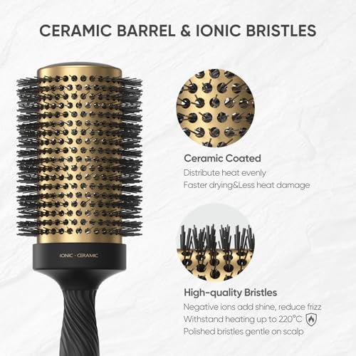 2 in 1 Ceramic Round Brush for Blow Drying,Ceramic Barrel for Hair Styling, Anti-static Bristles, Enhance Texture Volume, for Women & Men,with 4 Hair Clips (2.1 Inch&1.3 Inch)