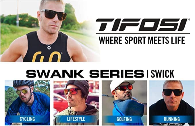 Tifosi Optics Swick Sunglasses Bundle with Case and Eyewear Straps (Satin Black Crimson/Smoke Red Mirror)