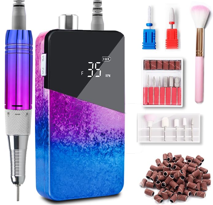 Nail Drill Professional ,Lumcrissy Rechargeable Nail E File 35000Rpm Electric Nail Drill, Portable Nail Drill With 12 Drill Bits