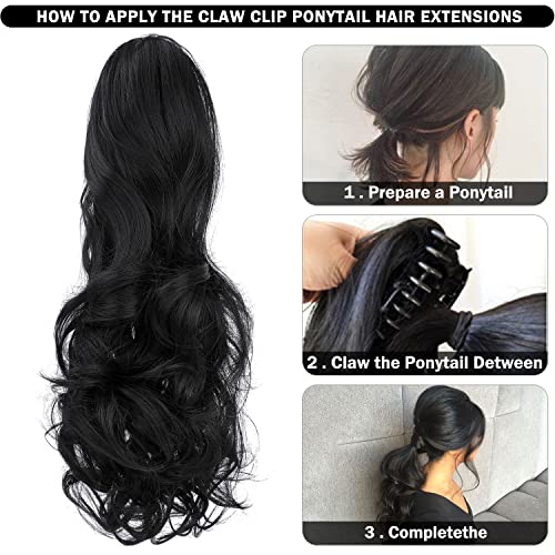 Claw Clip Ponytail Extension 18" Clip in Wavy Ponytail Hair Extensions Long Pony Tails for Women Extensions Ash Blonde Mix Light Brown Wave Hairpiece