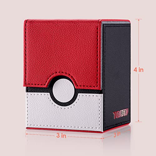 tombert 150+ Premium Deck Box Case for PTCG, MTG, Large Capacity with 2 Dividers, Fits 100+ Sleeved Cards TCG Trading Card Games(Vertical - Red & White)