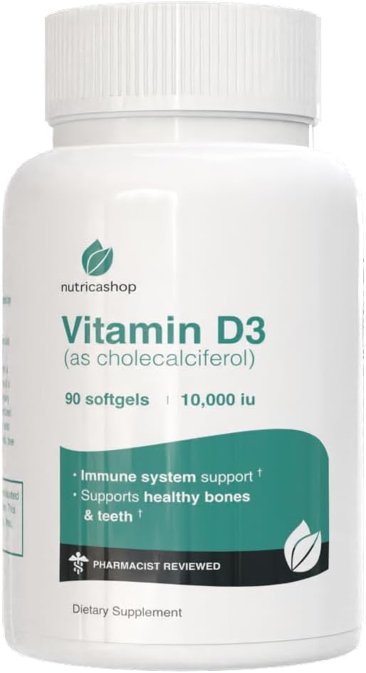 Extra Strength Vitamin D-3 10,000 IU, Immune Support Supplement W/Olive Oil
