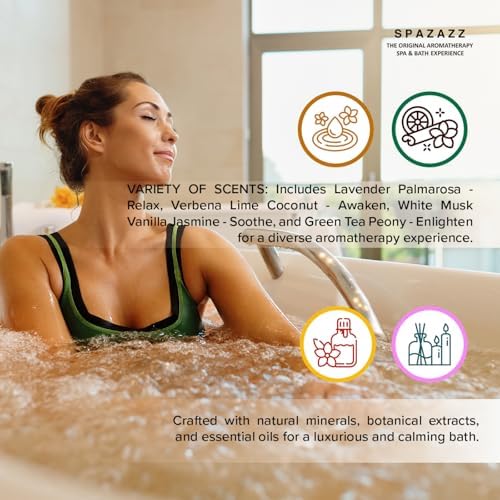 Hot Tub & Spa Bath Salt Aromatherapy Crystals Gift Set - Spazazz Escape Collection Bundle 4-Pack (22oz Each) - Lavender Palmarosa, Verbena Lime Coconut, Green Tea Peony, White Musk Vanilla Jasmine