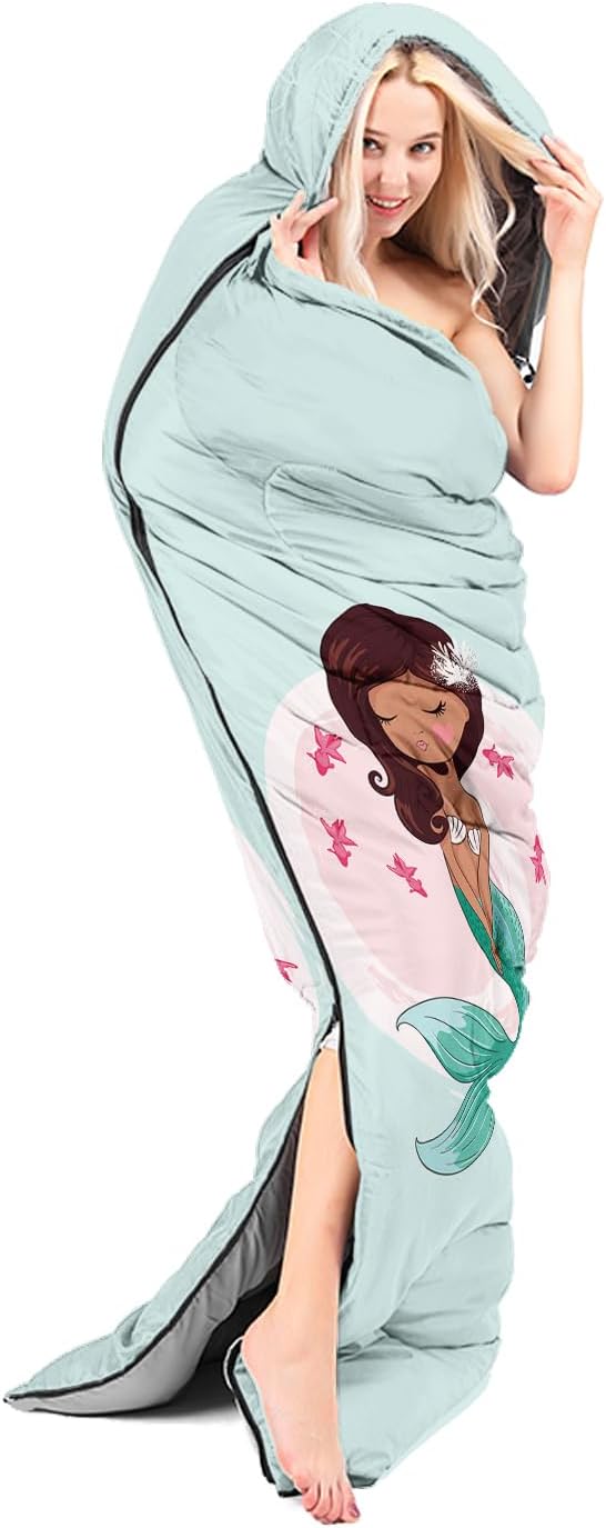 AILONEN Cartoon Fox Camping Sleeping Bag for Boys Girls Adults,Lightweight & Waterproof,3 Season Warm & Cold Weather,Portable,Kawaii Fox Printed Sleeping Bag,Traveling,Camping,Hiking