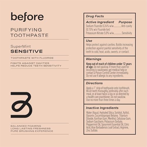 Before | Sensitive Anti-Cavity Toothpaste | Vegan, Reduces Plaque for Gum Health, Balanced Foaming, Low Abrasion, Long Lasting Minty Fresh Breath, Plant-Based 3.5oz Tubes, Made in The USA — 2 Pack