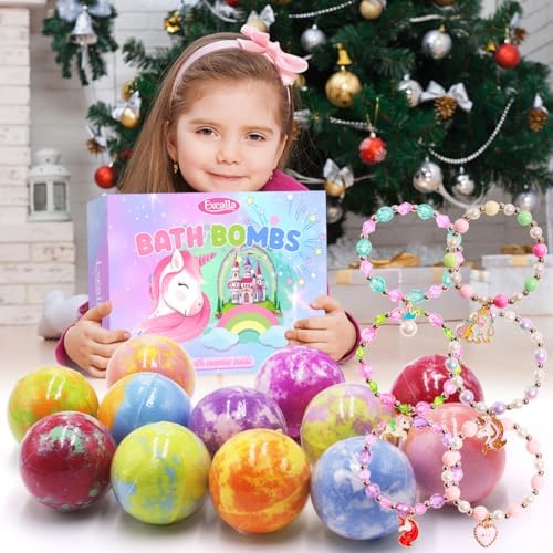 Unicorn Bath Bombs for Kids Girls with Toys Surprise Jewelry Inside, 12pcs Kids Bath Bombs Gift Set, Handmade Bubble Bath Fizzes Bomb for Birthday Christmas Easter Present