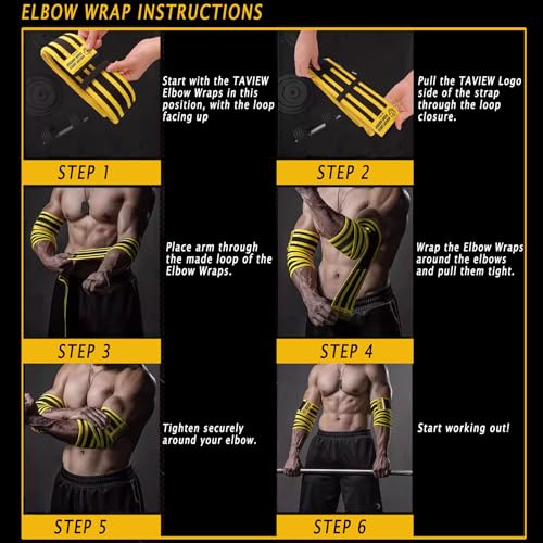 TAVIEW Elbow Wraps for Weightlifting (1 Pair), 47" Elastic Elbow Support & Compression Powerlifting, Fitness, Cross Training & Gym Workout, Elbow Straps Weight Lifting (72" knee wraps (Gray&Black))