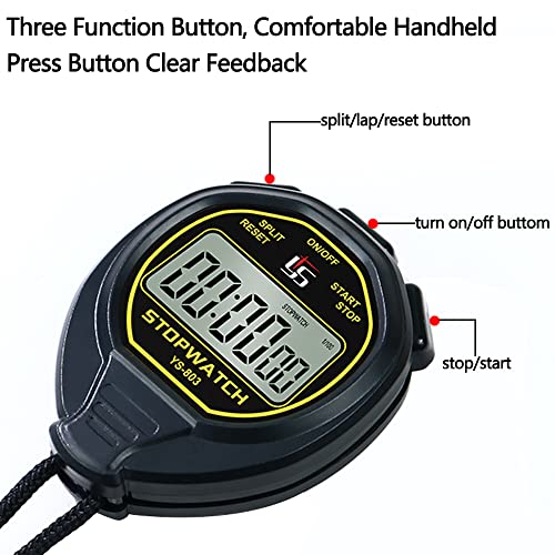 FCXJTU Simple Digital Sports Stopwatch Timer, No Bells, No Clock, No Alarm, Simple Basic Operation, Silent, ON/Off, Pure Stopwatch for Swimming Running Training Kids Coaches Referees Teachers (Black)