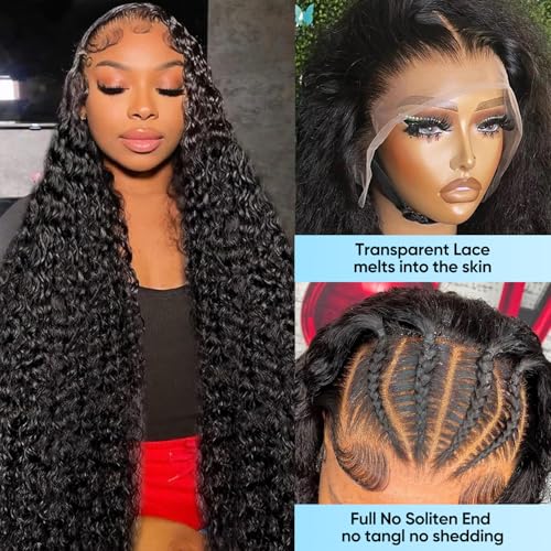 13x6 Deep Wave Lace Front Wigs Human Hair Wigs for Women 200 Density HD Transparent Deep Curly Lace Frontal Wigs Human Hair Pre Plucked with Baby Hair Natural Color 30 Inch