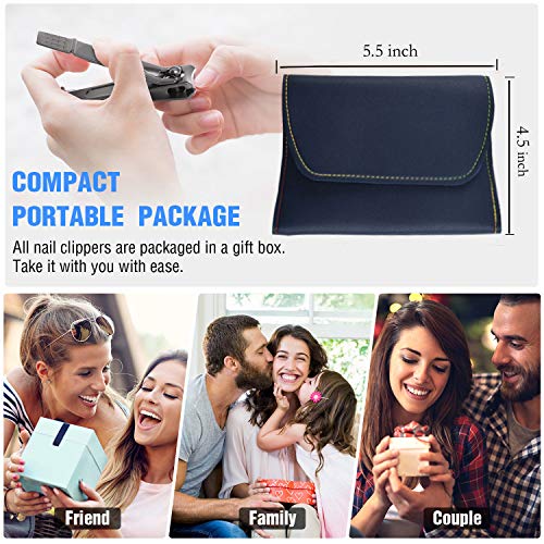 Manicure Kit Nail Clippers Set Stainless Steel Professional Pedicure Black 16 in 1 Grooming Kit Nail Scissors Cutter Ear Pick Tweezers Nose Hair Scissors Eyebrow for Man&Women gift (navy_16 in1)