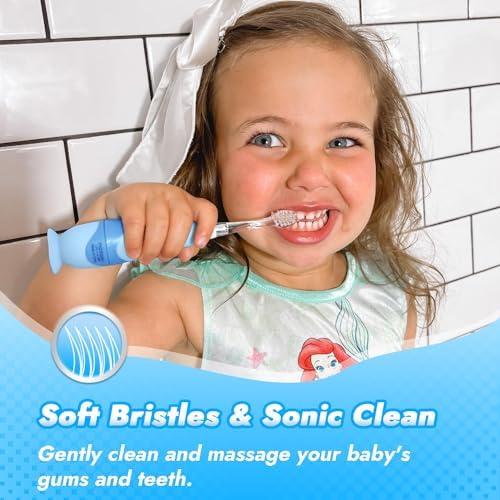 Papablic Toddler Sonic Electric Kids Toothbrush for Ages 1-3 Years, Baby Electric Toothbrush with Cute Penguin Cover and Smart LED Timer, 2 Brush Heads (Pippin)