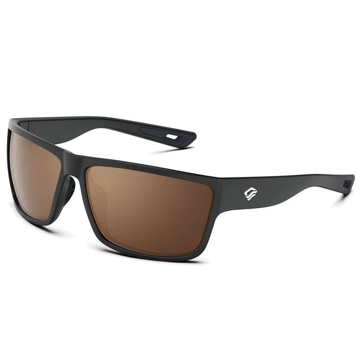TOREGE Polarized Sports Sunglasses for Men and Women Cycling Running Golf Fishing Sunglasses TR26 (Black Frame & Copper Silver Lens)