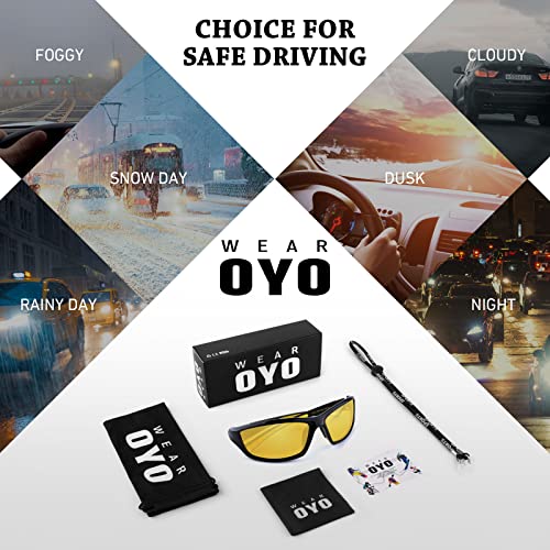 WEAROYO Night Vision Driving Glasses for Men Women,Sports Style Wrap Around Anti Glare with Polarized Yellow Lens