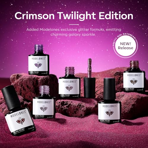 Modelones Gel Nail Polish Set 6 Colors Red Burgundy Brown Purple Glitter Gel Nail Polish Color Changing Sparkle Shimmer Polish Kit Soak Off UV Nail Art DIY Salon Gifts For Women Girl