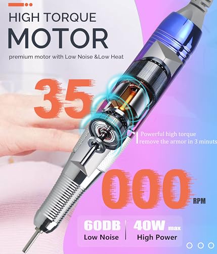 Professional Nail Drill, Lumcrissy 35000RPM Professional Nail File Machine, Rechargeable Efile for Acrylic Gel Nails with Ceramic Drill Bits Set& Sanding Bands for Manicure Salon Home Use