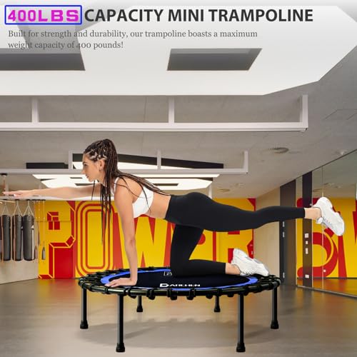 DARCHEN 400LBS Rebounder Trampoline for Adults, Indoor Mini Trampoline Silent Fitness Trampoline Small Bungee Rebounder Jumping Cardio Trainer Workout Exercise Workout with Handrail Bar [40 Inch]