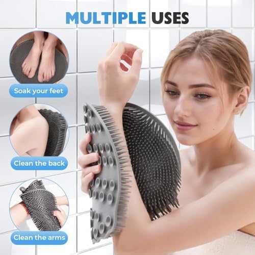 Foot Scrubber in Shower, 2025 New Shower Back Scrubber Massage Pad, Silicone Foot Scrubbers for Bathroom, Back Washer for Men and Women (Blue)