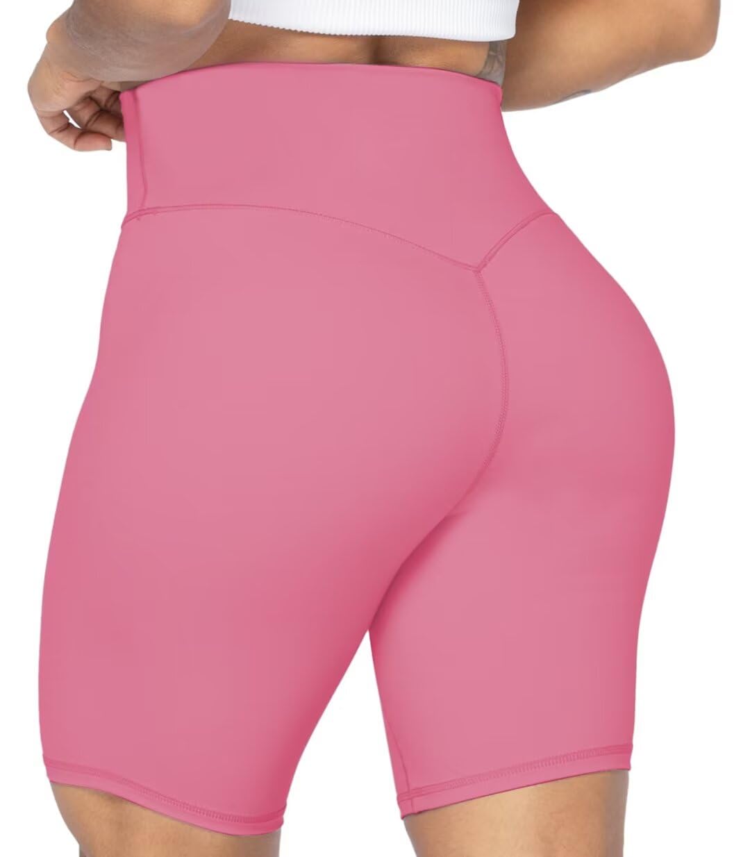 Sunzel No Front Seam High Waist Biker Shorts for Women, Squat Proof Yoga Workout Gym Bike Shorts 8" Bubblegum Pink X-Small