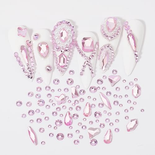 HNUIX Nail Rhinestones - 4550pcs Light Pink, Multiple Shape Gems, Flatback Crystal Rhinestones for Nails Decor Designs Kits