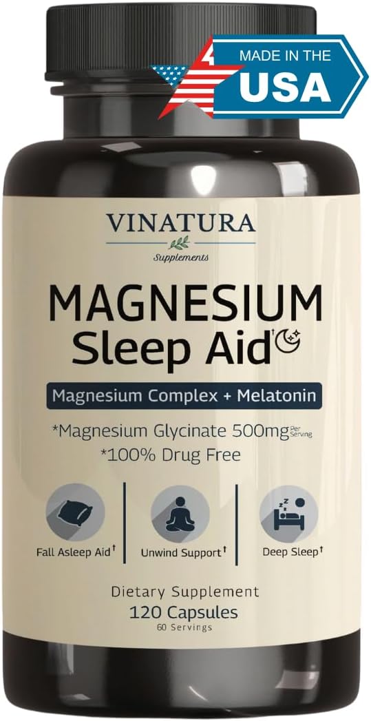 Magnesium Sleep Aid - Magnesium Complex Supplement with Melatonin for Sleep - Magnesium Glycinate 500mg, Magnesium L-Theanine - 120 Capsules
