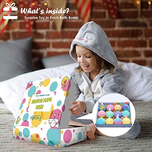 Bath Bombs for Kids with Toys Inside Surprise - 12pack Bubble Bath Fizzies Vegan Essential Oil Spa Bathbombs Fizz Bath Balls Kit for Girls Boys Women Skin Moisturize, Handmade Girl Gift Set, Kid Safe