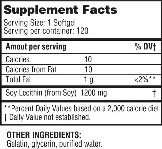 HEALTH LFE Lecithin 1200mg, High Potency, 120 Softgels, Natural Combination of Essential Fatty Acids to Support Brain & Nerve Function- Lecithin Food Grade, 1200mg per Serving, Dietary Supplement