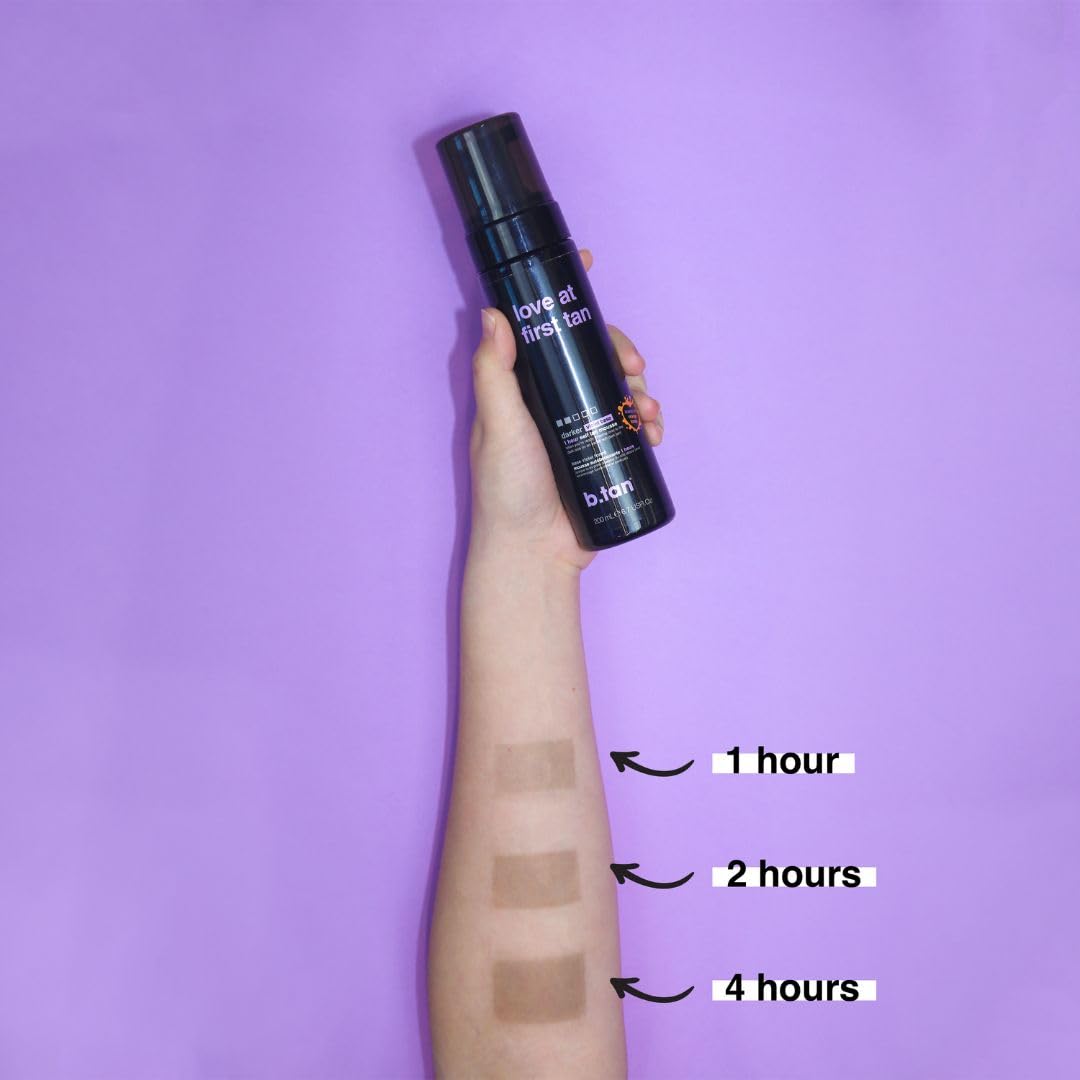 b.tan Violet Base Self Tanner Mousse – 1-Hour Express Dark Bronzing Foam | No Orange Tones, 6.7 Fl Oz