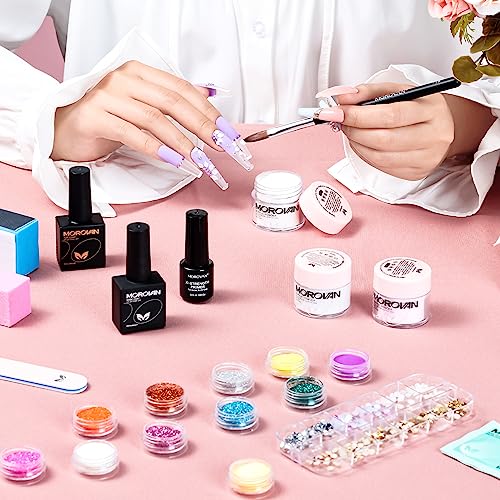 Morovan Acrylic Nail Kit for Beginners: Professional Nail Kit Set with Acrylic Powder Glitter Full Nail Starter Kit for Nail Extensions
