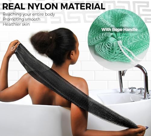 African Exfoliating Net Sponge Black - 2 Pieces Real African Loofah Shower Sponges - Body Scrubber Exfoliating Washcloth Black & Seawave - Africa Bath Sponges for Back Scrubber Shower Accessories
