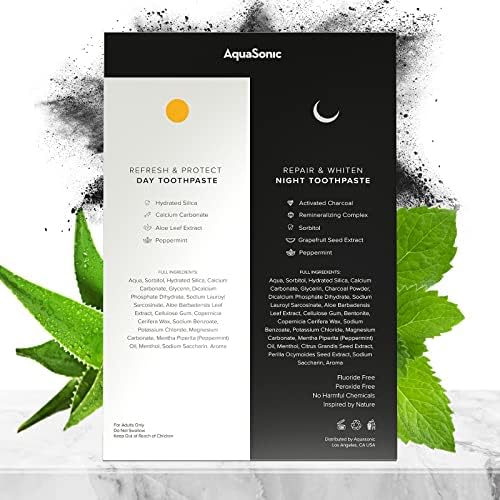 AquaSonic Complete Care Toothpaste - Refresh & Protect Day, Repair & Whiten Night - Fluoride Free Natural, Anti-cavity, Anti-plaque, Reharden, Strengthen, Whiten, Detoxify