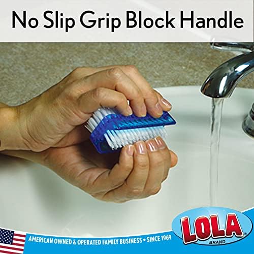 LOLA Products Classic Hand & Nail Brush, 2 Sided - Soft & Stiff, Comfortable No-Slip Grip, Cleans Hands & Fingernails, Assorted Colors, 3 Pack