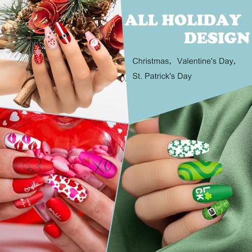 Whaline 6Pcs All Holiday Nail Art Plates Valentines StampTemplates Set Winter Christmas Fall Nail Plates Stamping for Xmas DIY Print Manicure Salon Design Gift