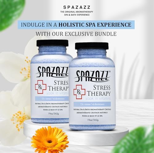 Spazazz Rx Stress Therapy Natural Spa & Bath Salt Aromatherapy Crystals- 2 Pack 19oz De-Stress - Calming & Relaxing Natural Aroma & Magnesium Mineral Bathing Salts - Safe for Your Hot Tub