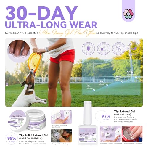 SAVILAND French Gel Nail Kit: Long-lasting Extra Short Square Press On Nails for Women Thick & Perfect Nude French Gels Tips Chip-Free Sturdy-Fit Solid Nail Glue Gel U V/LED Lamp Nail Supplies