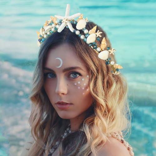 Bartosi Boho Starfish Bride Wedding Tiaras and Crowns Gold Seashell Bridal Headbands Sea Star Beach Wedding Headwear for Women