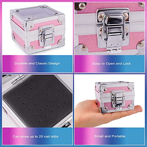 25Pcs Nail Drill Bits Set with Portable Holder, 3/32 Inch Ceramic Diamond Carbide Cuticle Efile Remover Nail Drill Bit for Home Salon Acrylic Gel Polish Manicure Pedicure