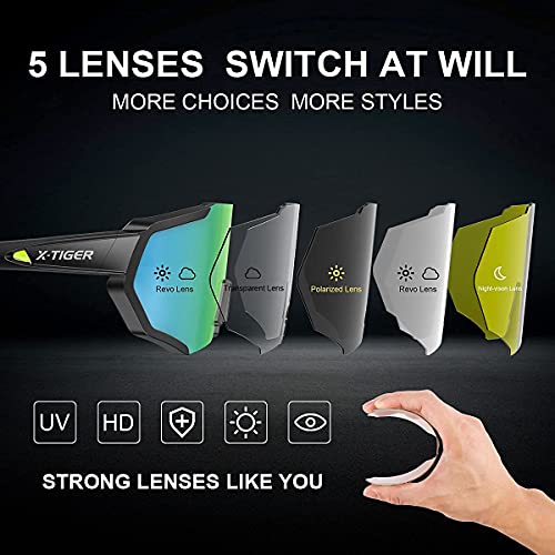 X-TIGER Polarized Sports Sunglasses with 5 Interchangeable Lenses,Mens Womens Cycling Bike Glasses,Baseball Running Fishing Golf Driving Sunglasses