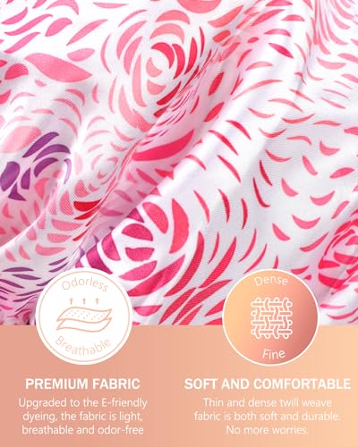 mikimini Shower Caps, Reusable Bath Shower Caps 2 Packs for Women Long Hair, Double Layer Waterproof Bathing Shower Hat for Girls, Floral Print